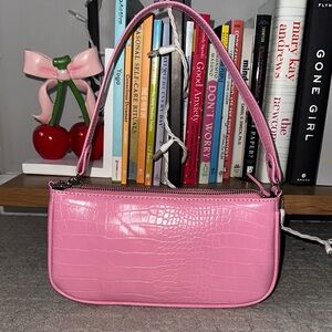 Pink Croc-Embossed Shoulder Bag